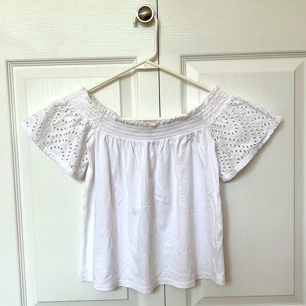 Off The Shoulder White Top With Eyelet Lace